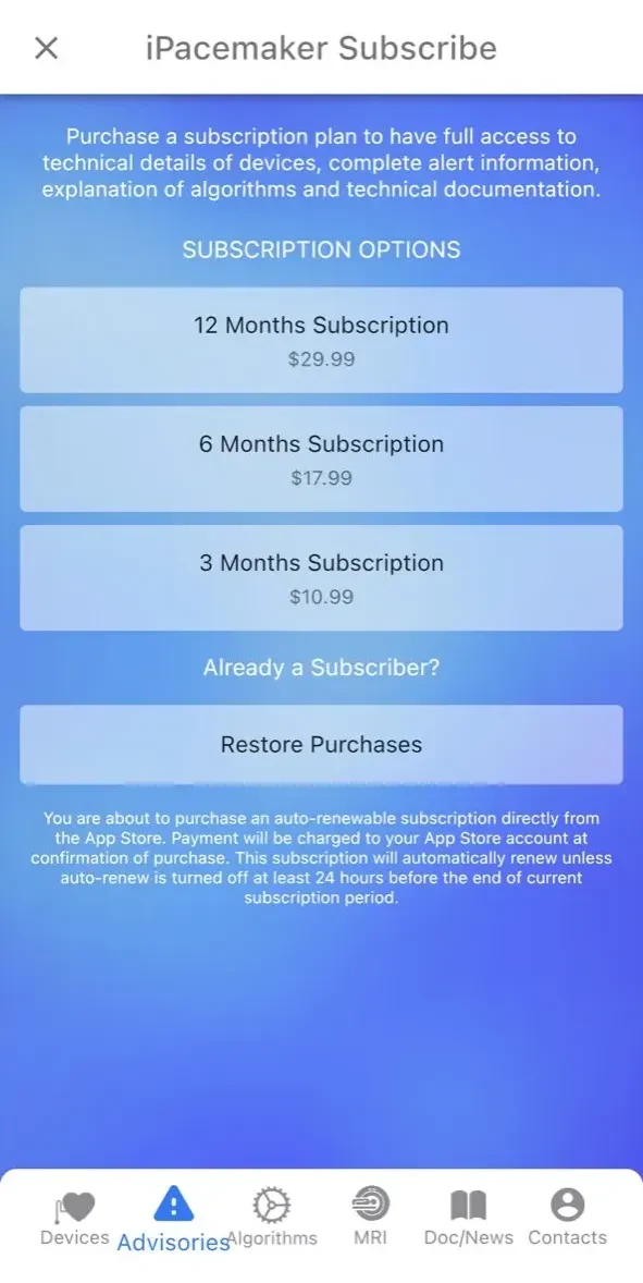 iPacemaker Device paywall screen