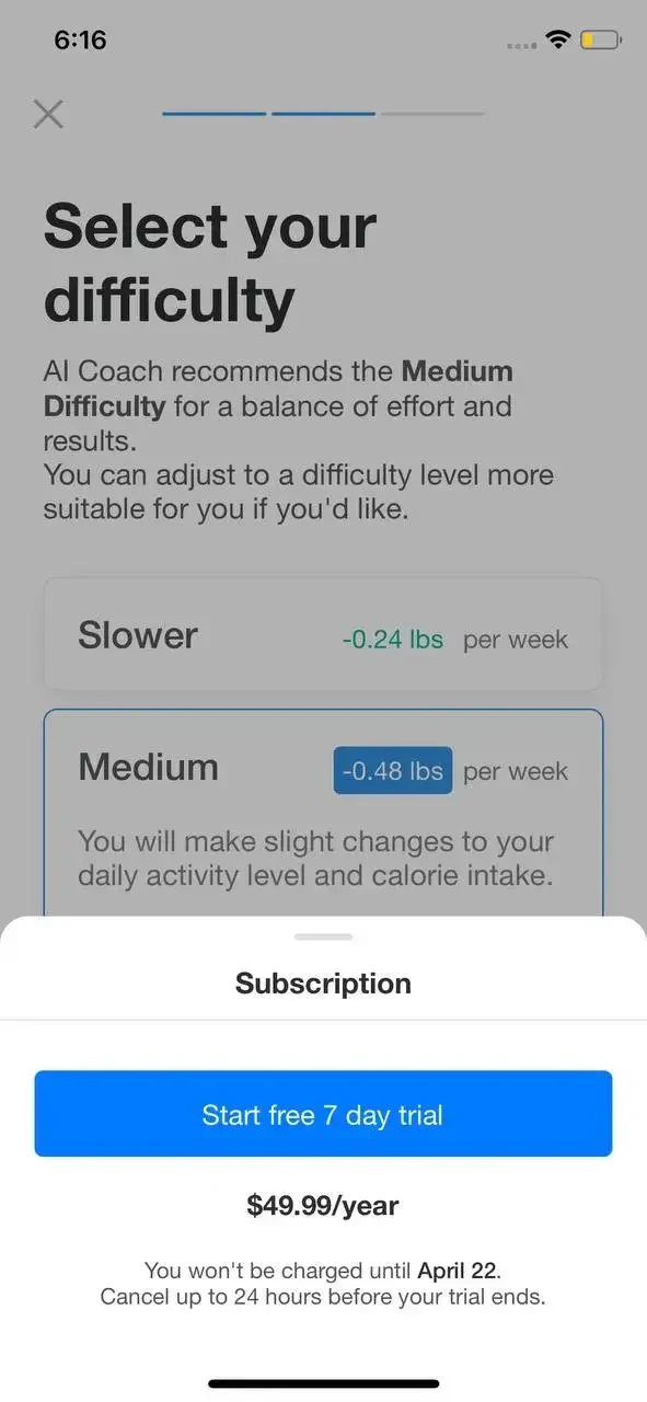 Pacer Pedometer paywall screen
