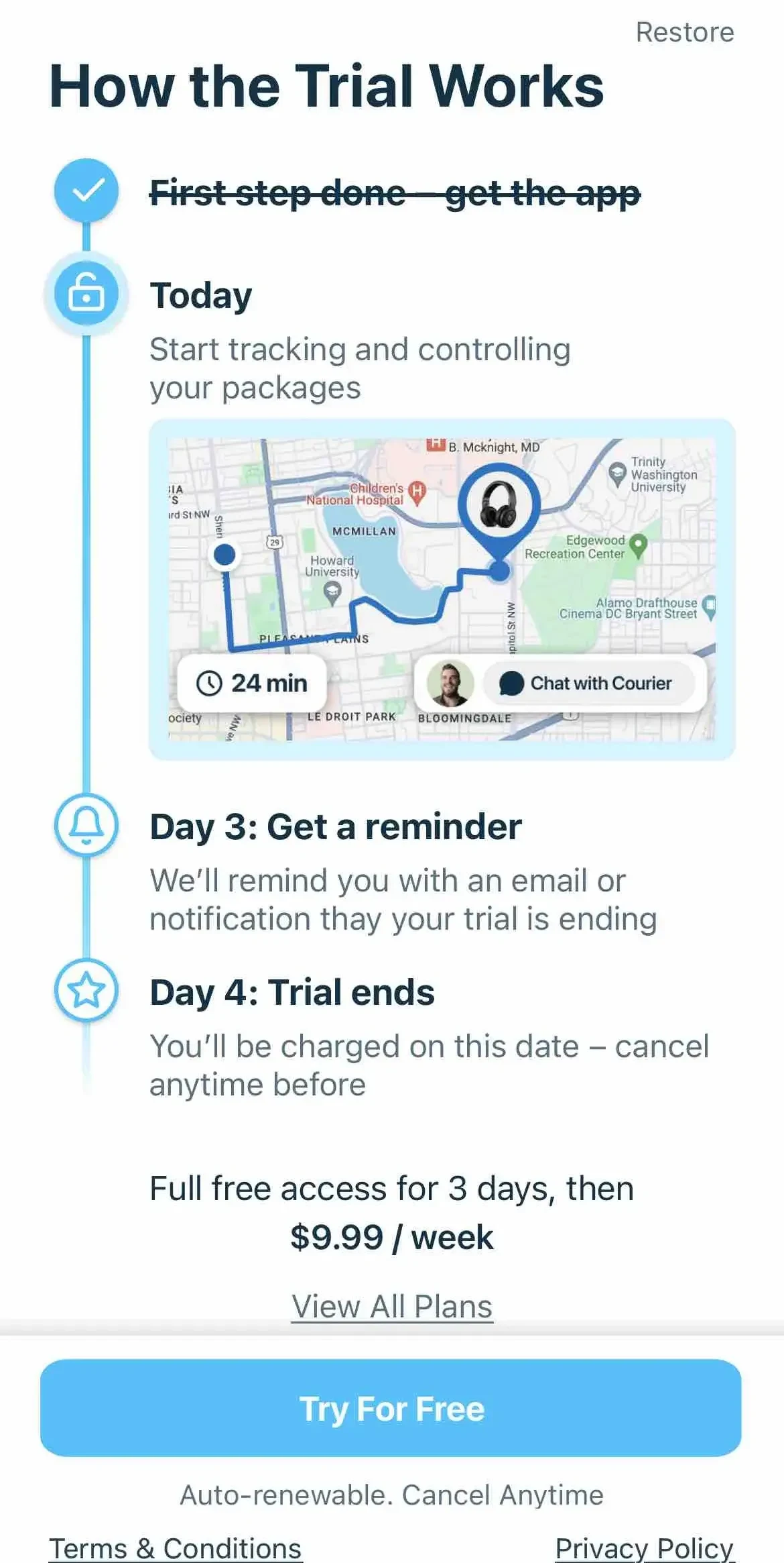 Package Tracker paywall screen