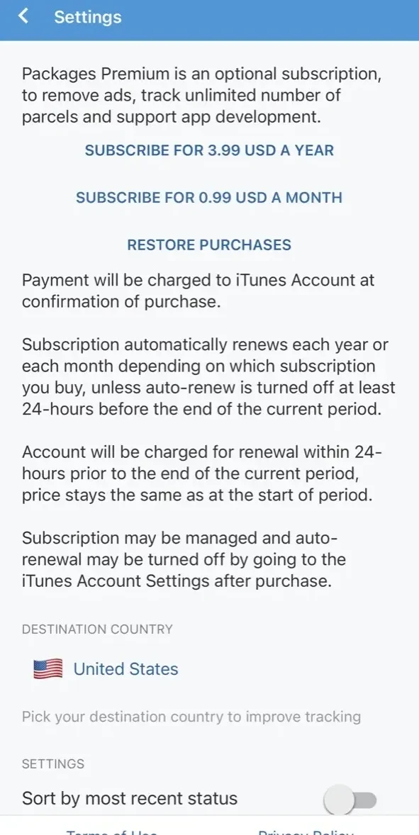 Packages paywall screen
