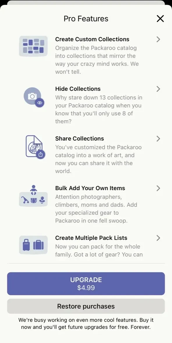 Packaroo paywall screen