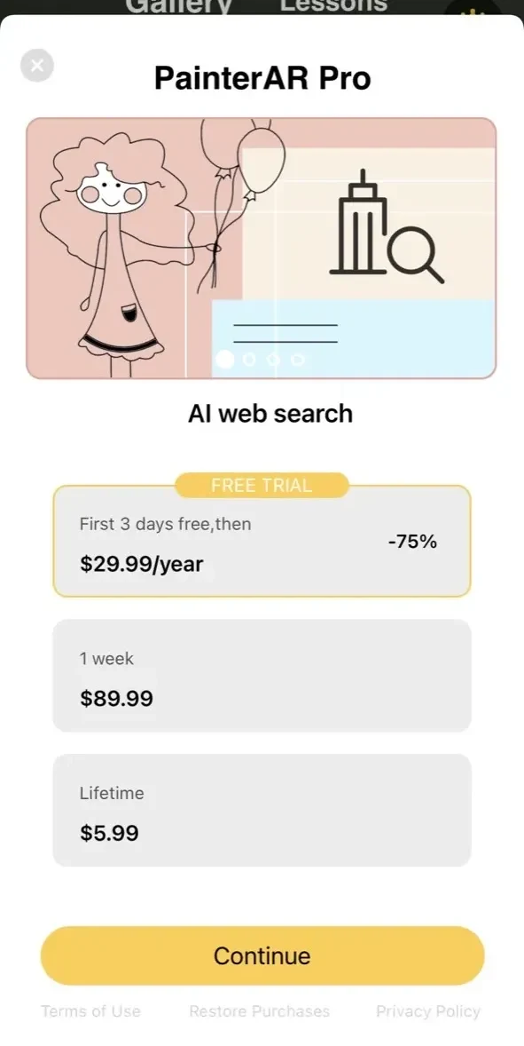 PainterAR paywall screen