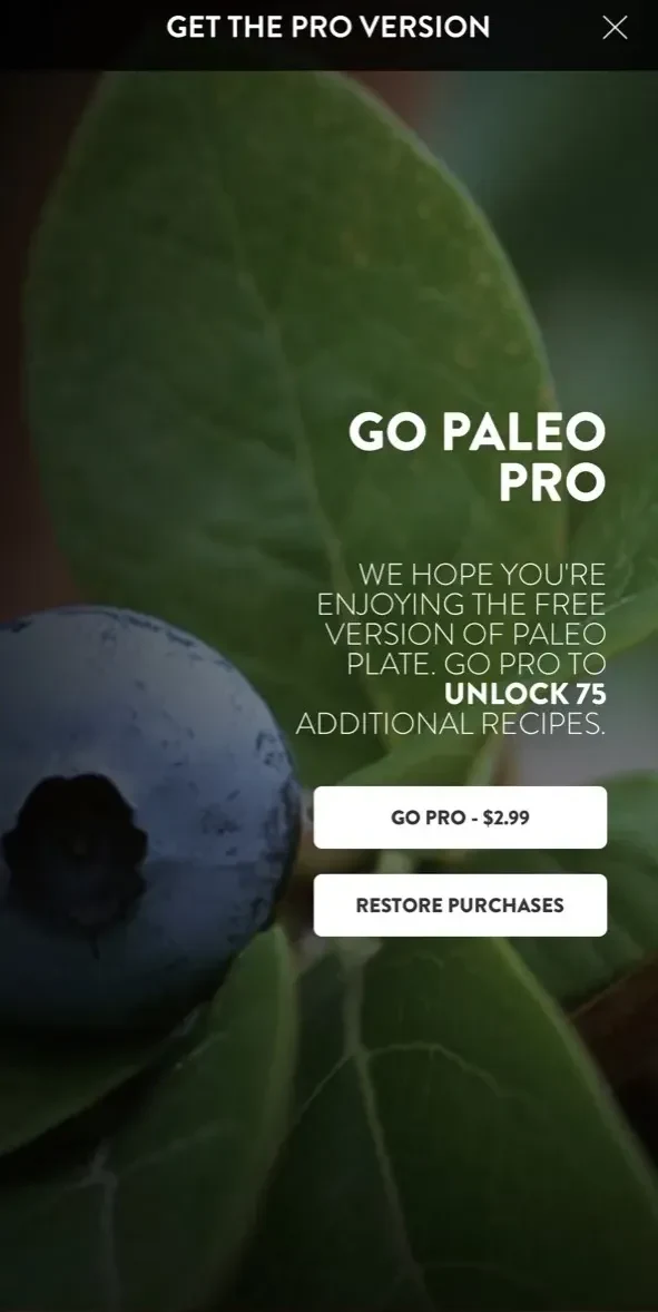 Paleo Plate paywall screen