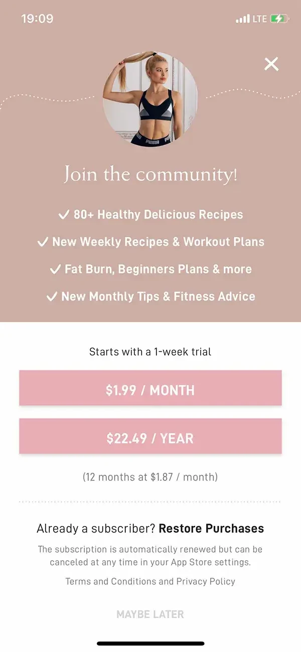 Pam Fitness paywall screen