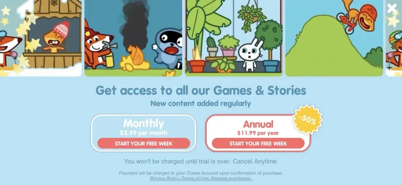 Pango Kids paywall screen