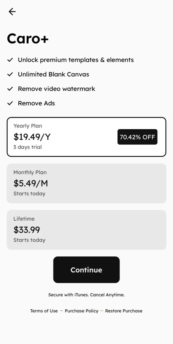 Panorama Scroll Carousel Maker paywall screen