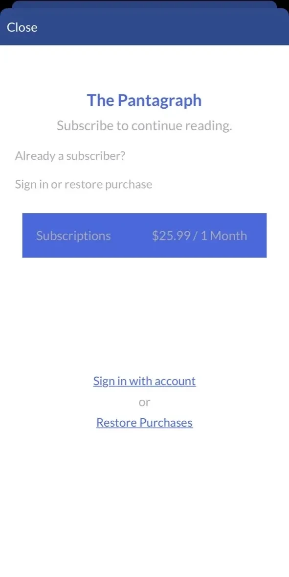 Pantagraph paywall screen