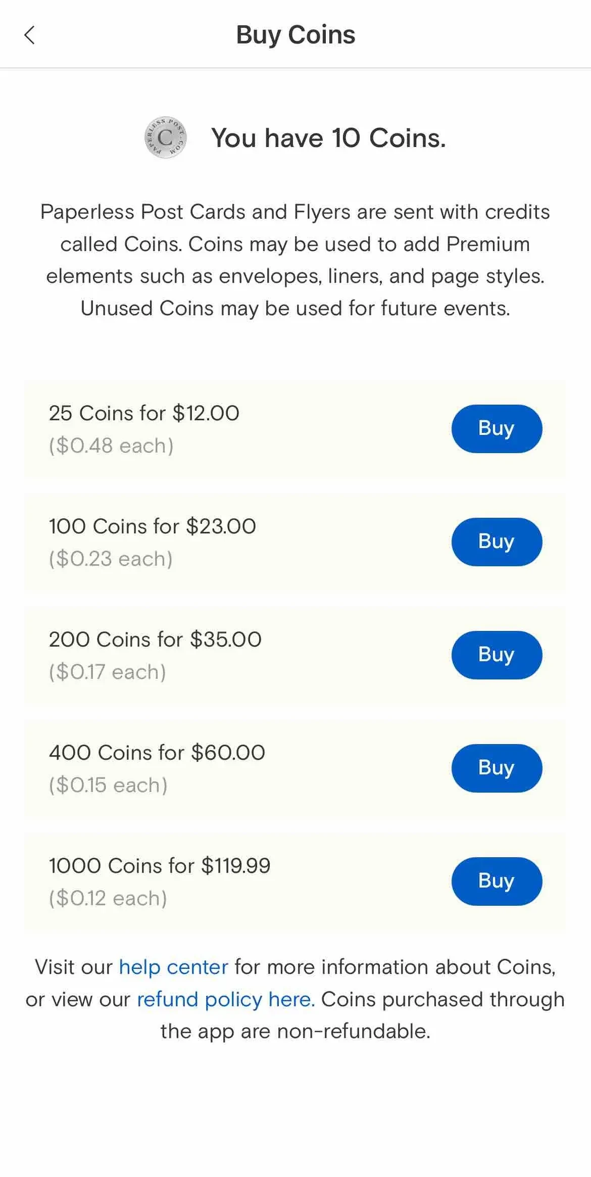 Paperless Post paywall screen