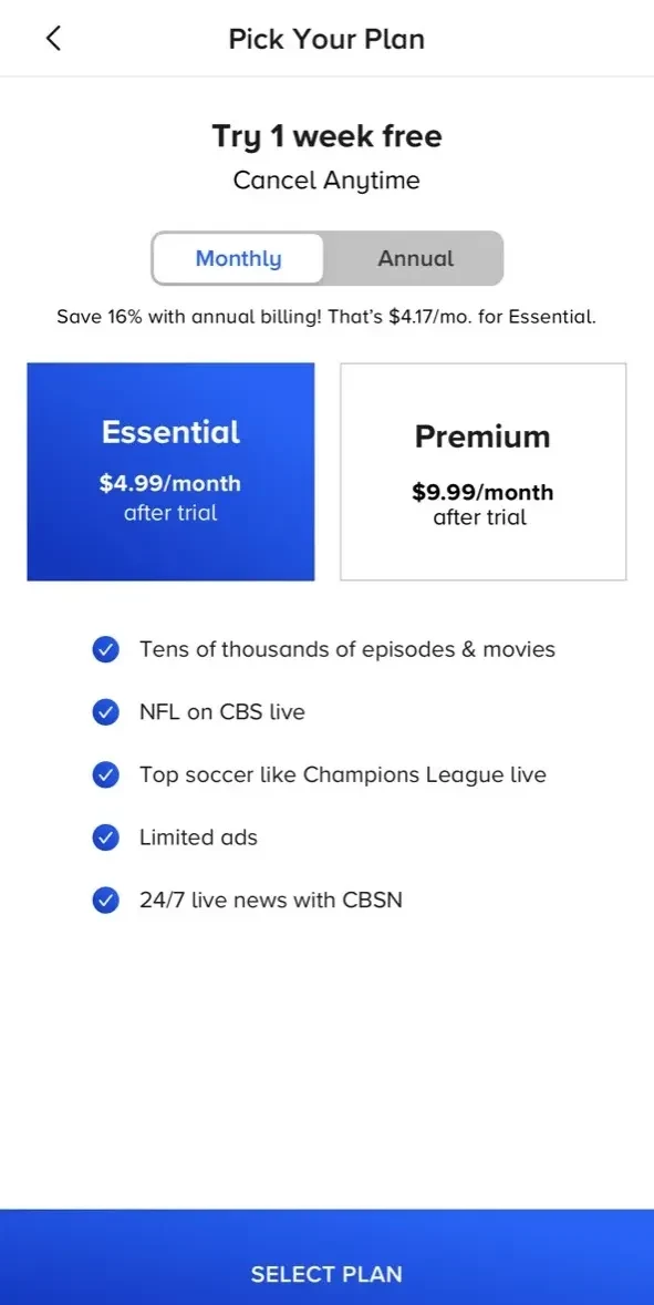 Paramount+ paywall screen