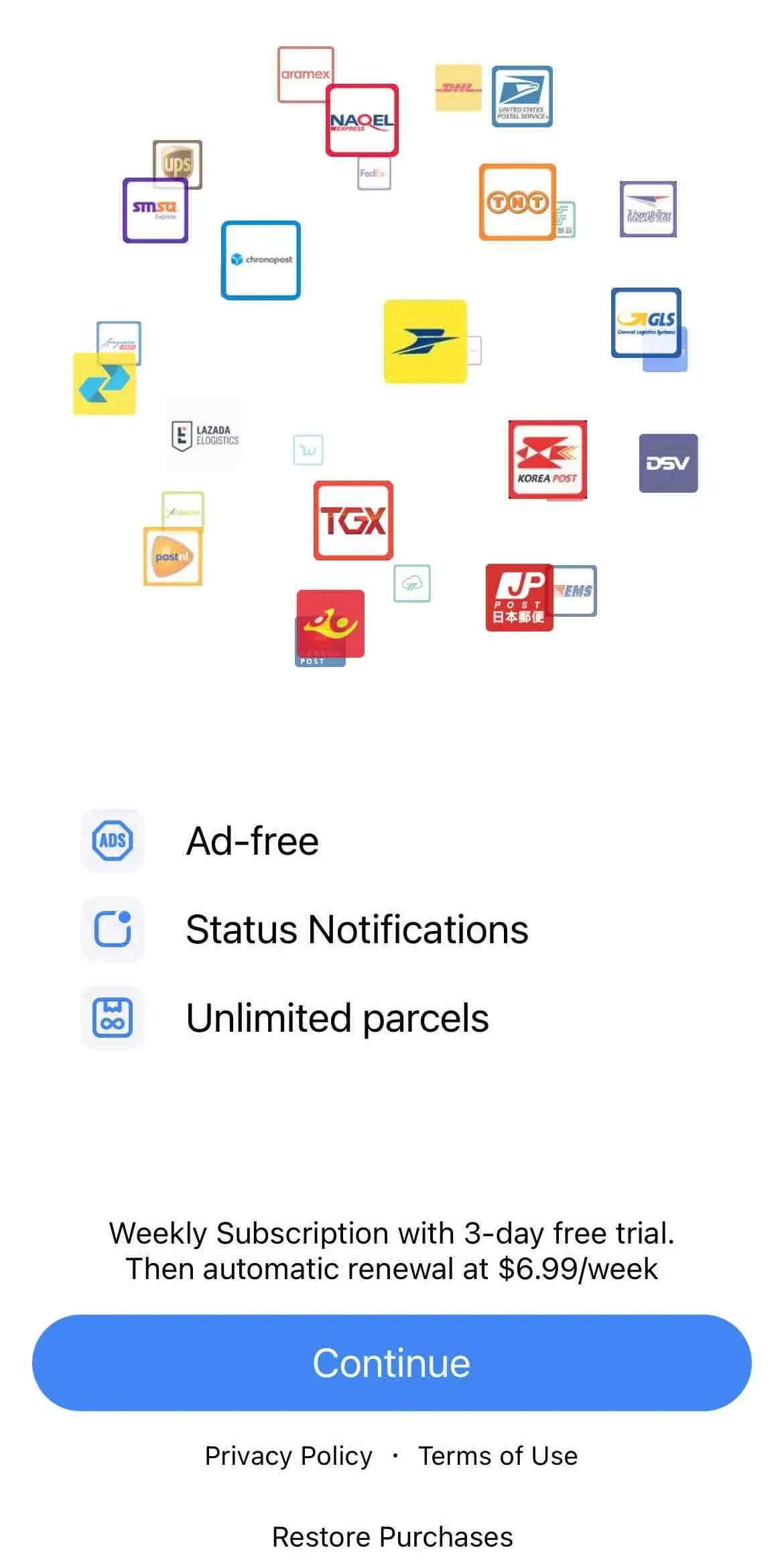 Parcel paywall screen