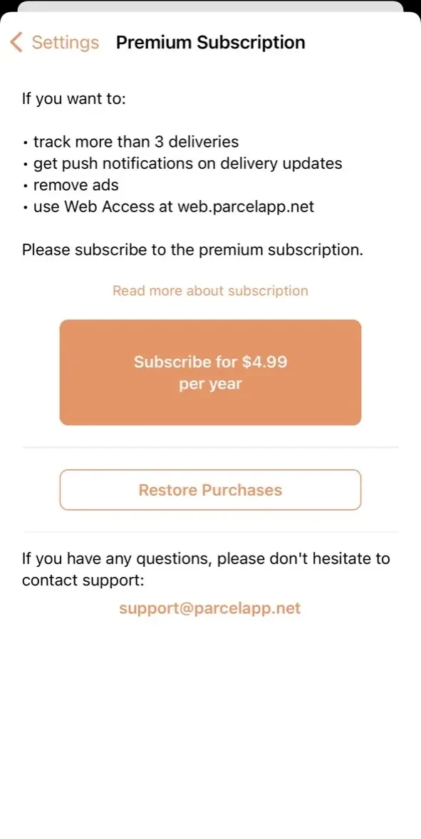 Parcel paywall screen