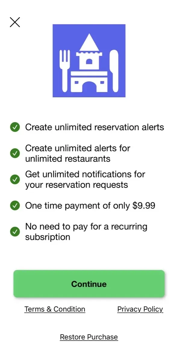 Park Dining paywall screen