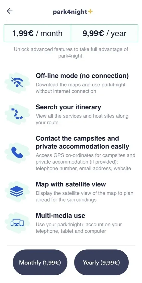 park4night paywall screen