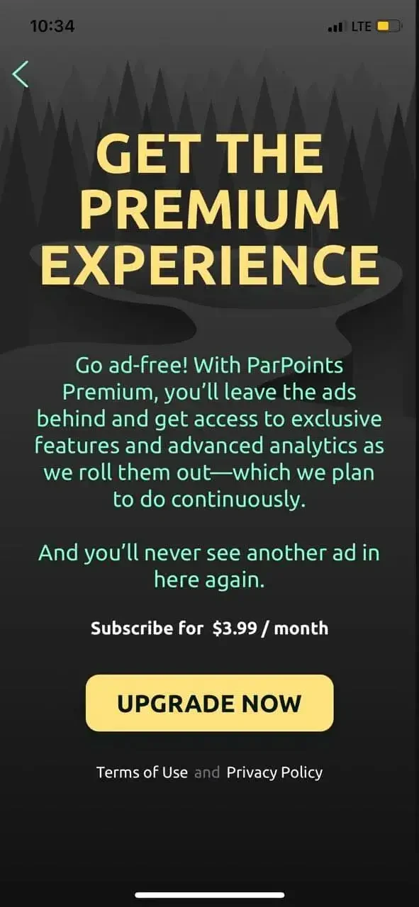 ParPoints Golf paywall screen