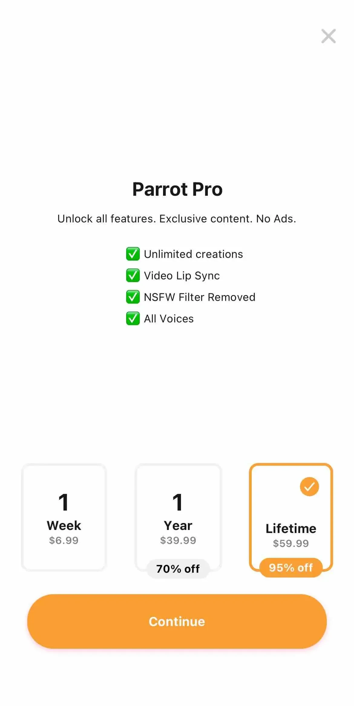 Parrot paywall screen