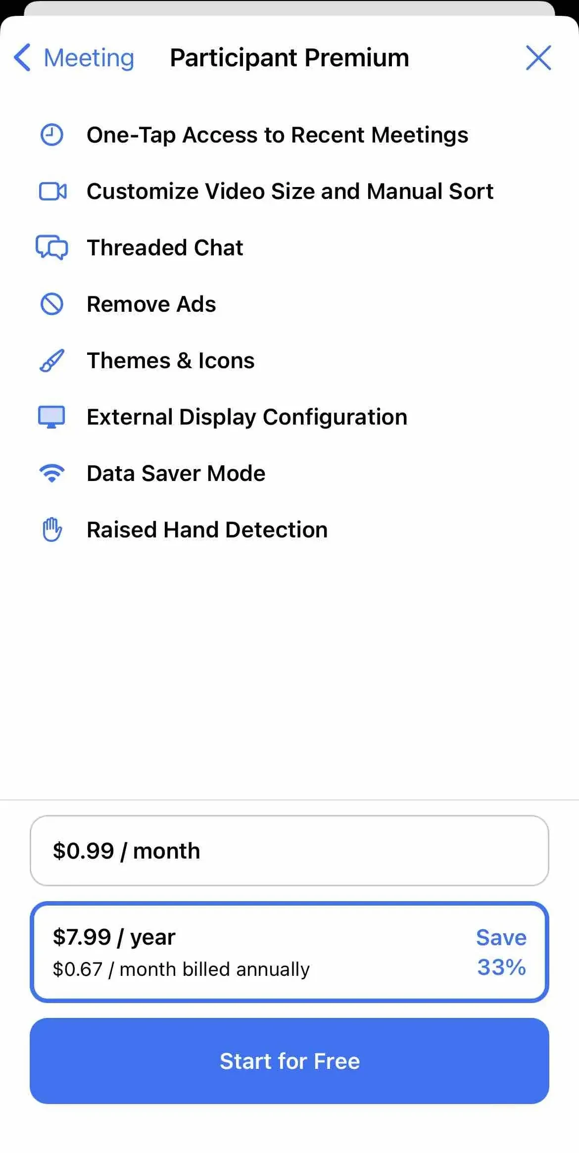 Participant paywall screen