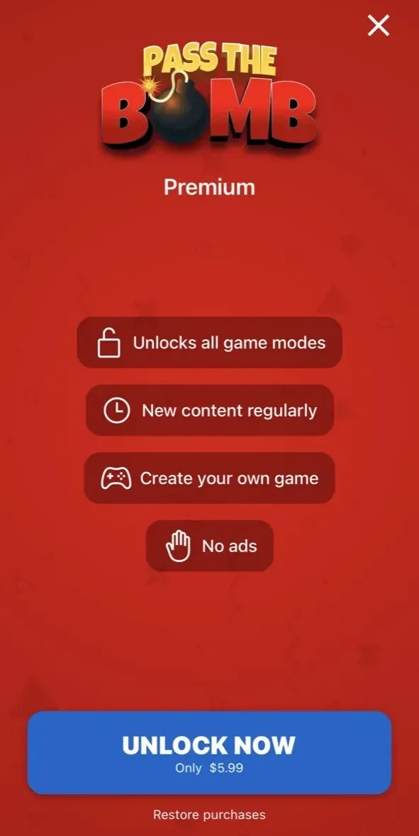 Party Bomb paywall screen