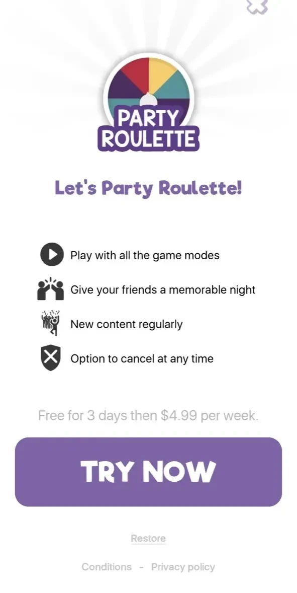 Party Roulette paywall screen