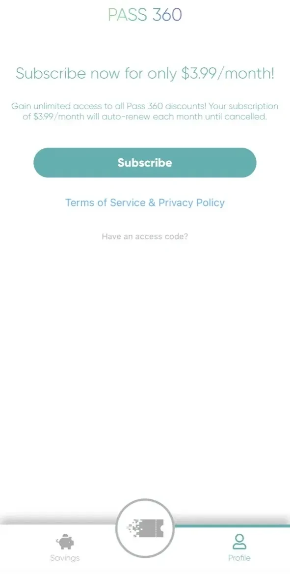 Pass 360 paywall screen