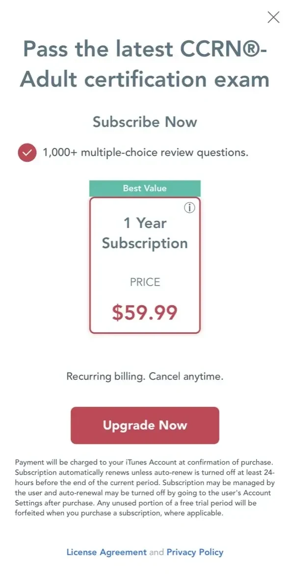 Pass CCRN® paywall screen