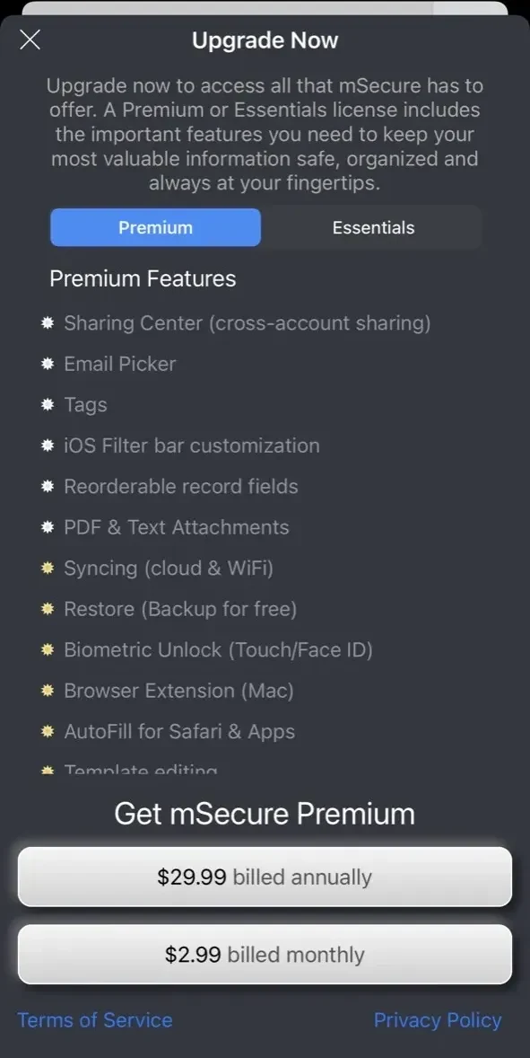 Password Manager paywall screen