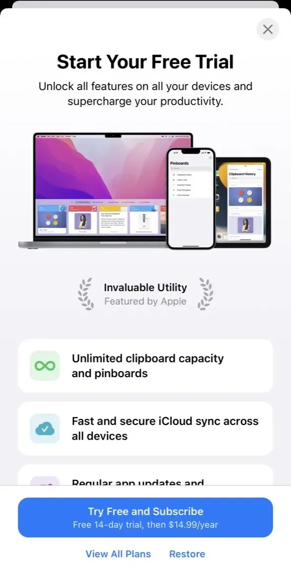 Paste paywall screen