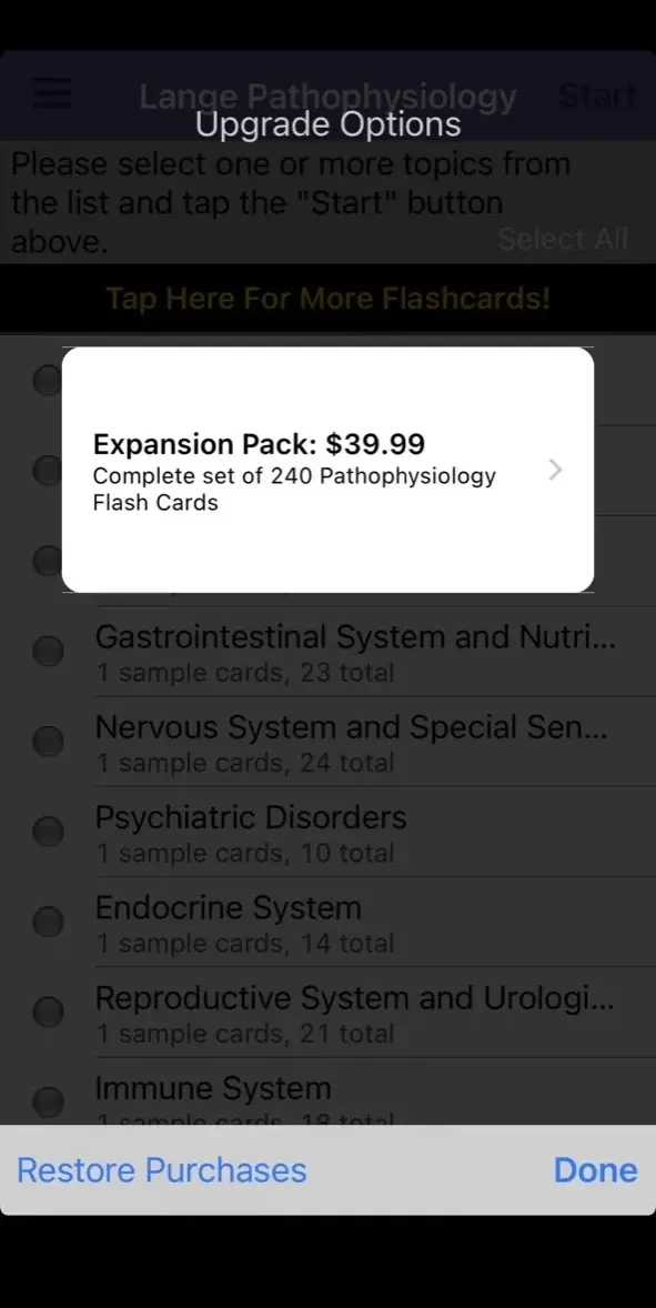 Pathophysiology Lange Flash Cards paywall screen