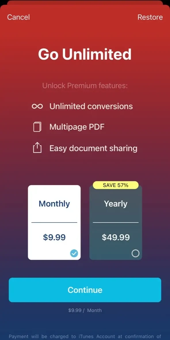 PDF Converter paywall screen