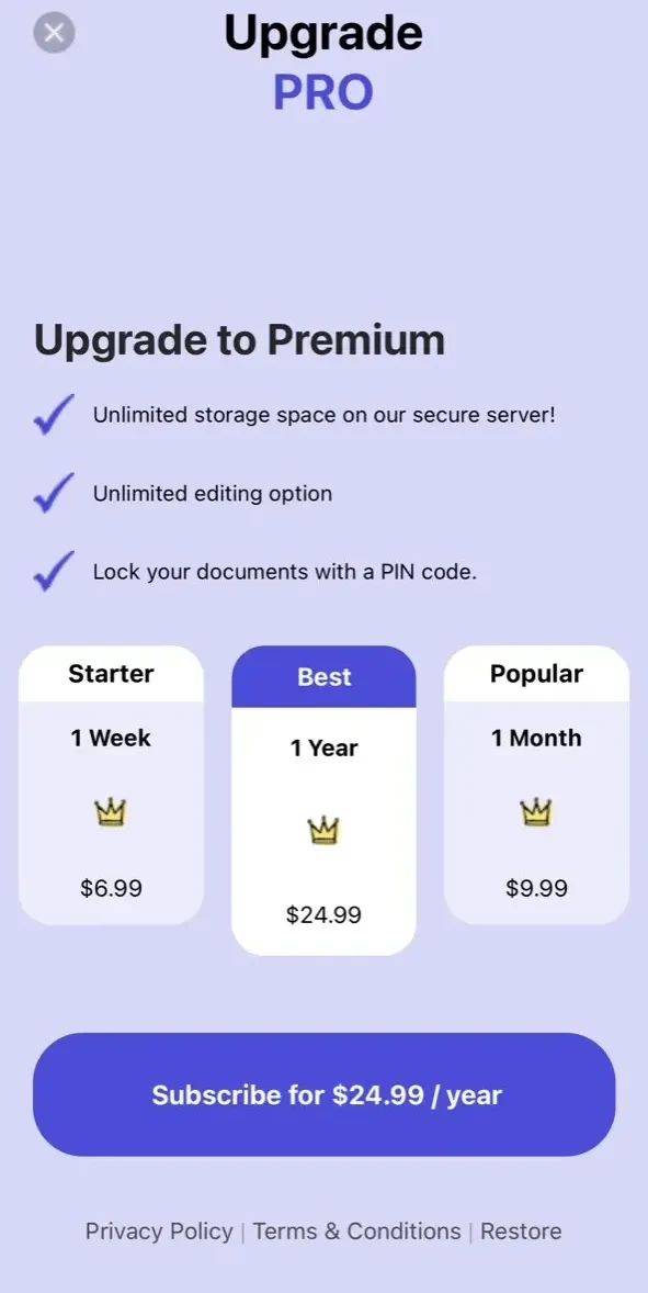 PDF Doc Scanner paywall screen