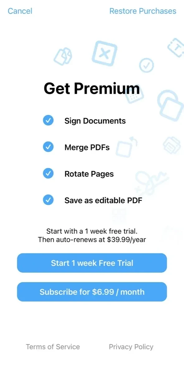 PDF Fill paywall screen