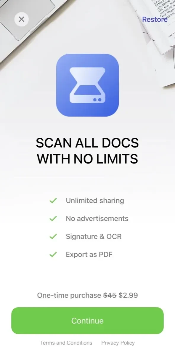 PDF Scanner aрp paywall screen