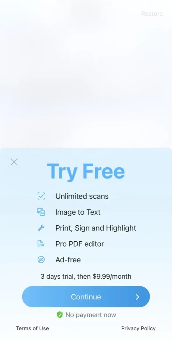 PDF Scanner App paywall screen