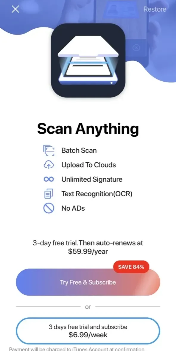 PDF Scanner App paywall screen