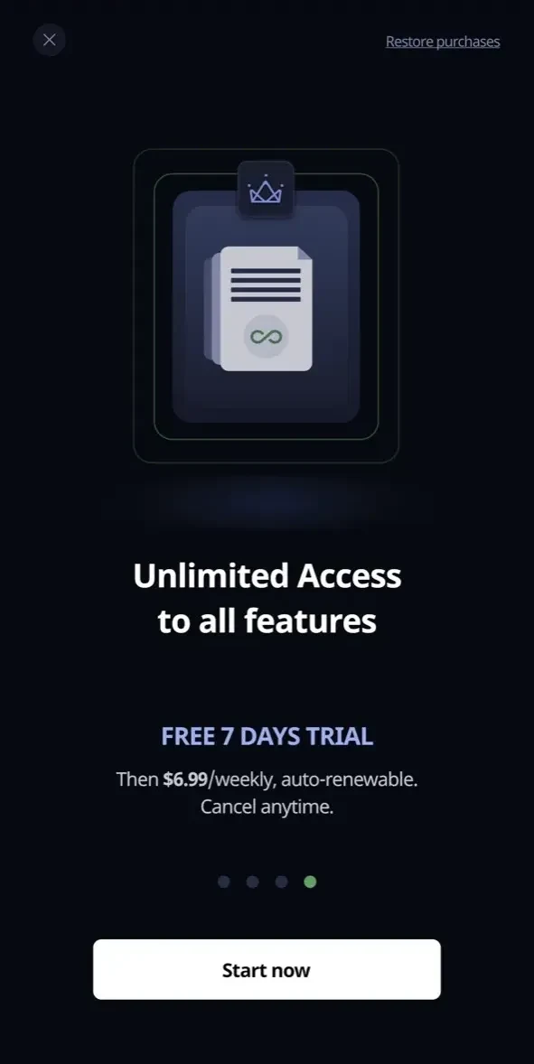 Scan Shot paywall screen