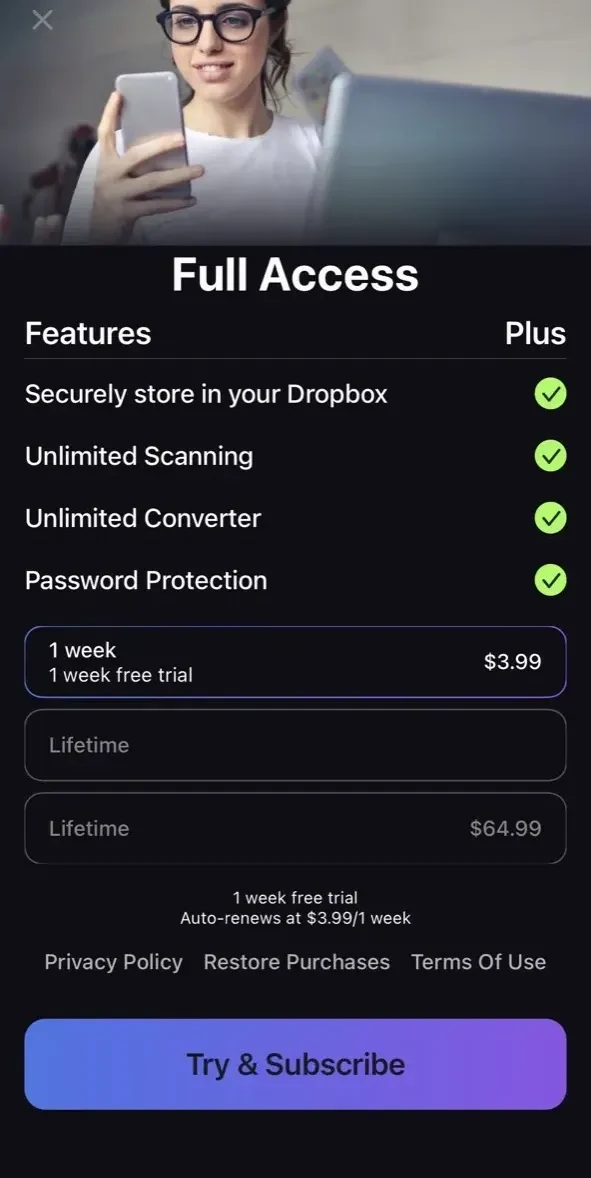 PDF Scanner paywall screen