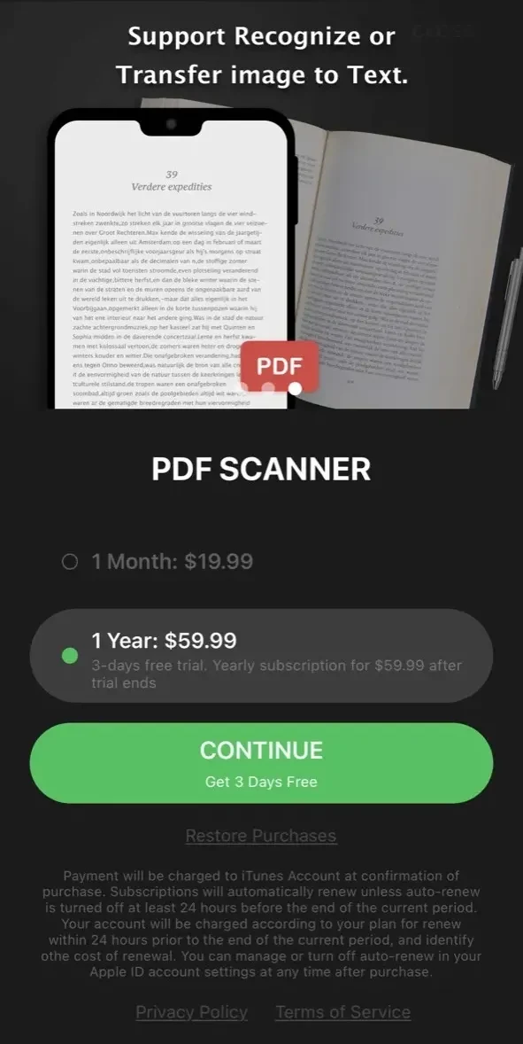 PDF Scanner Pro paywall screen