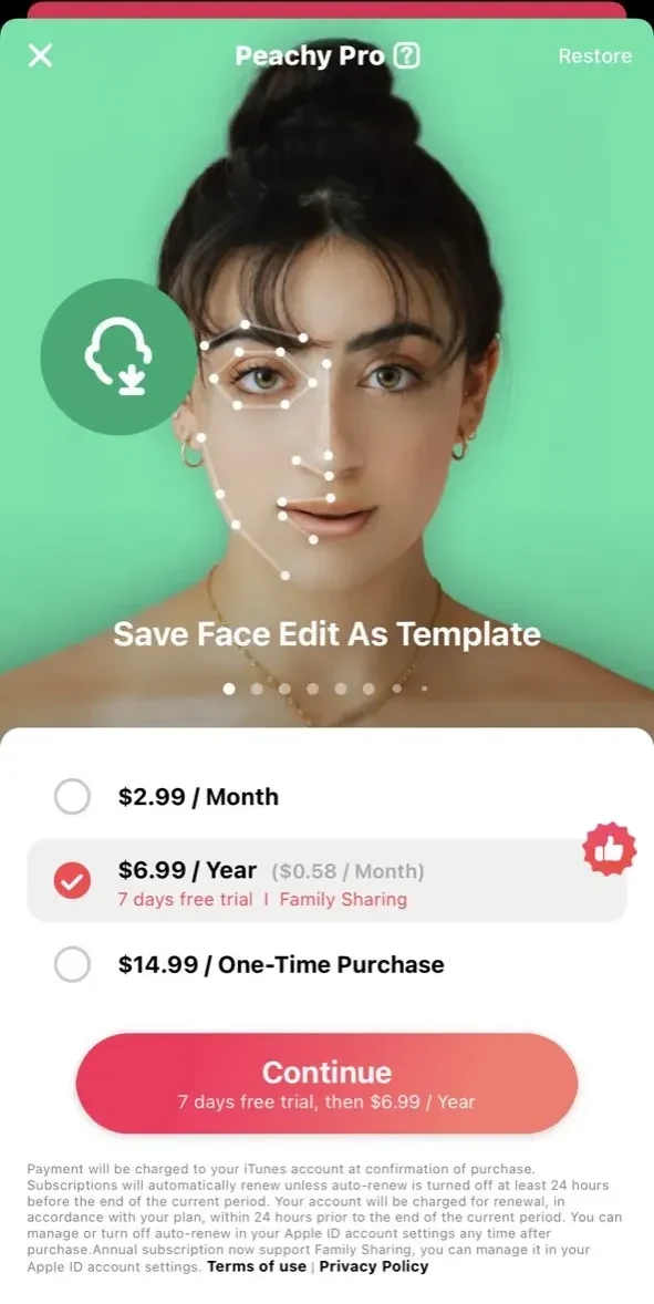 Peachy paywall screen