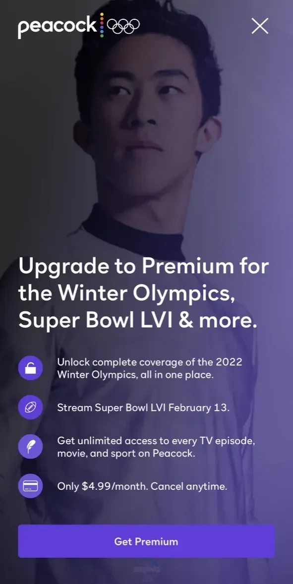 Peacock TV paywall screen