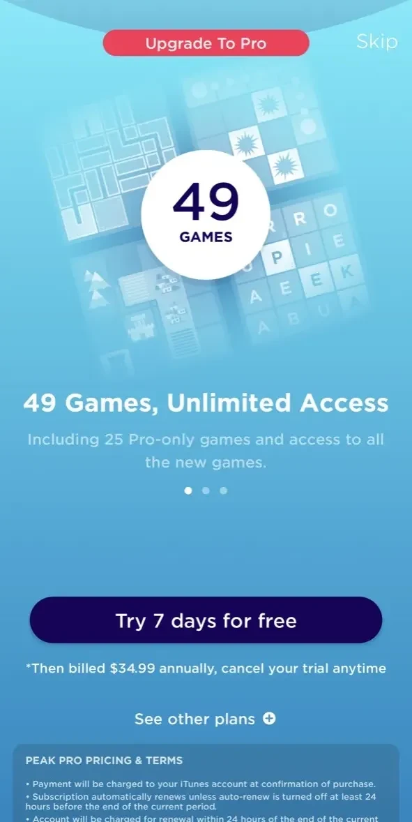 Peak paywall screen