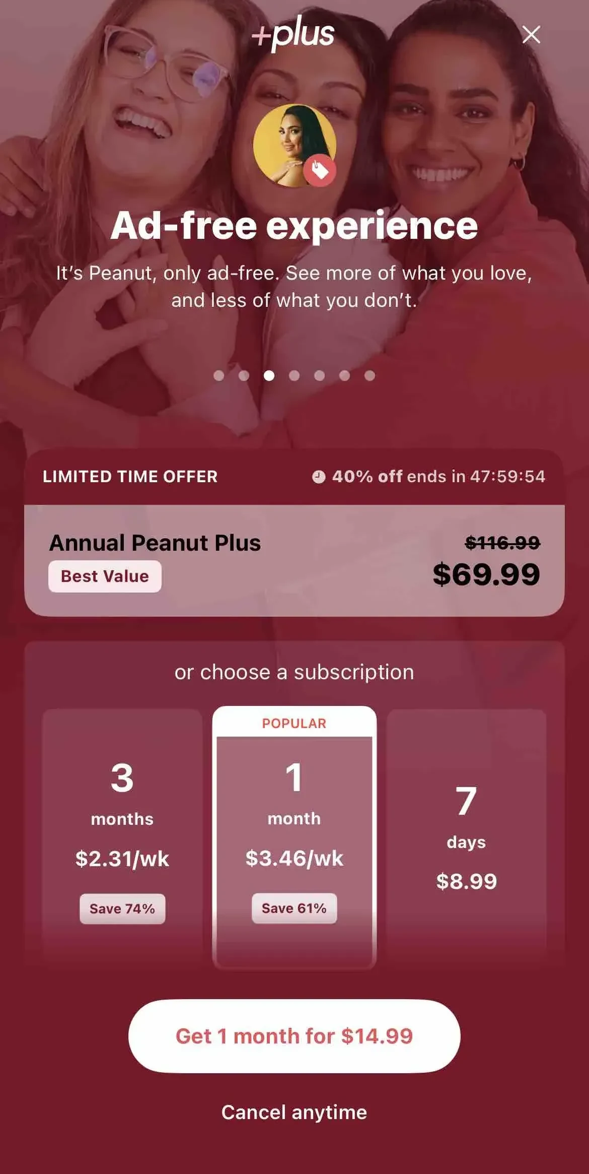 Peanut App paywall screen