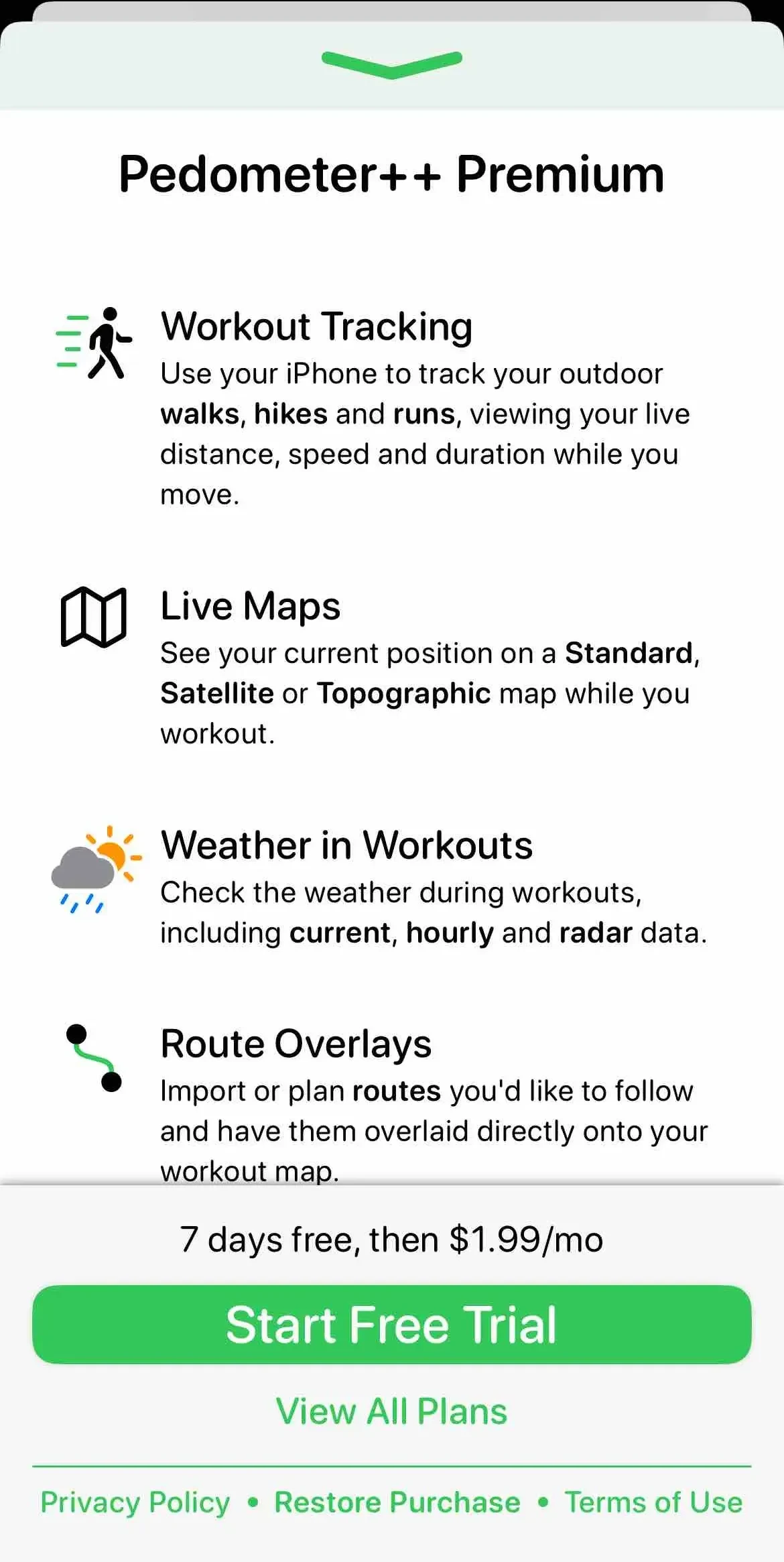 Pedometer++ paywall screen