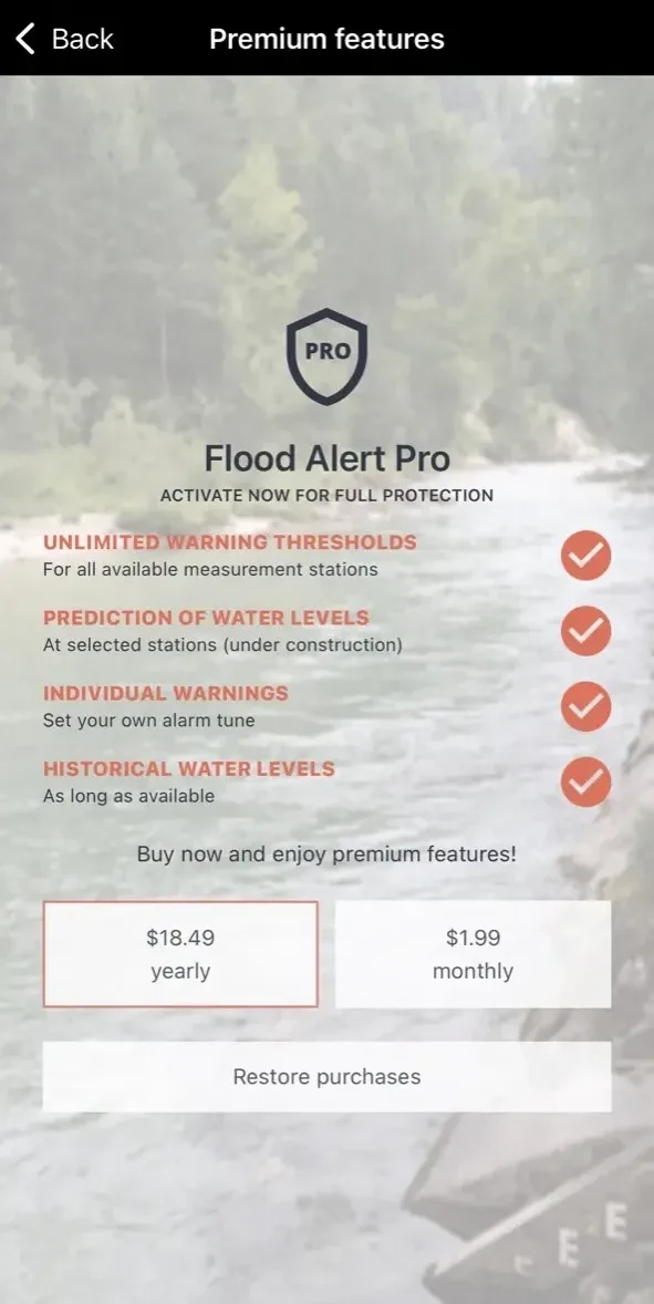 PegelAlarm paywall screen