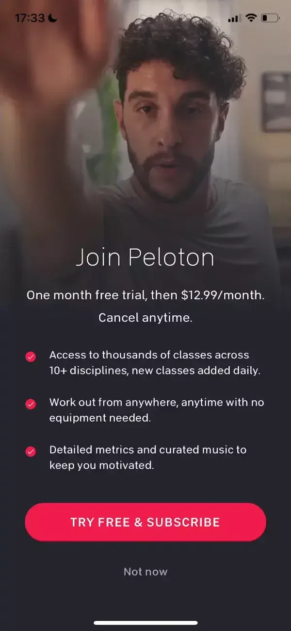 Peloton paywall screen