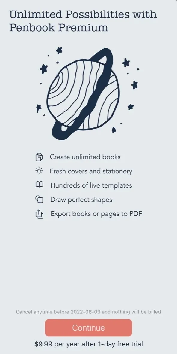 Penbook paywall screen