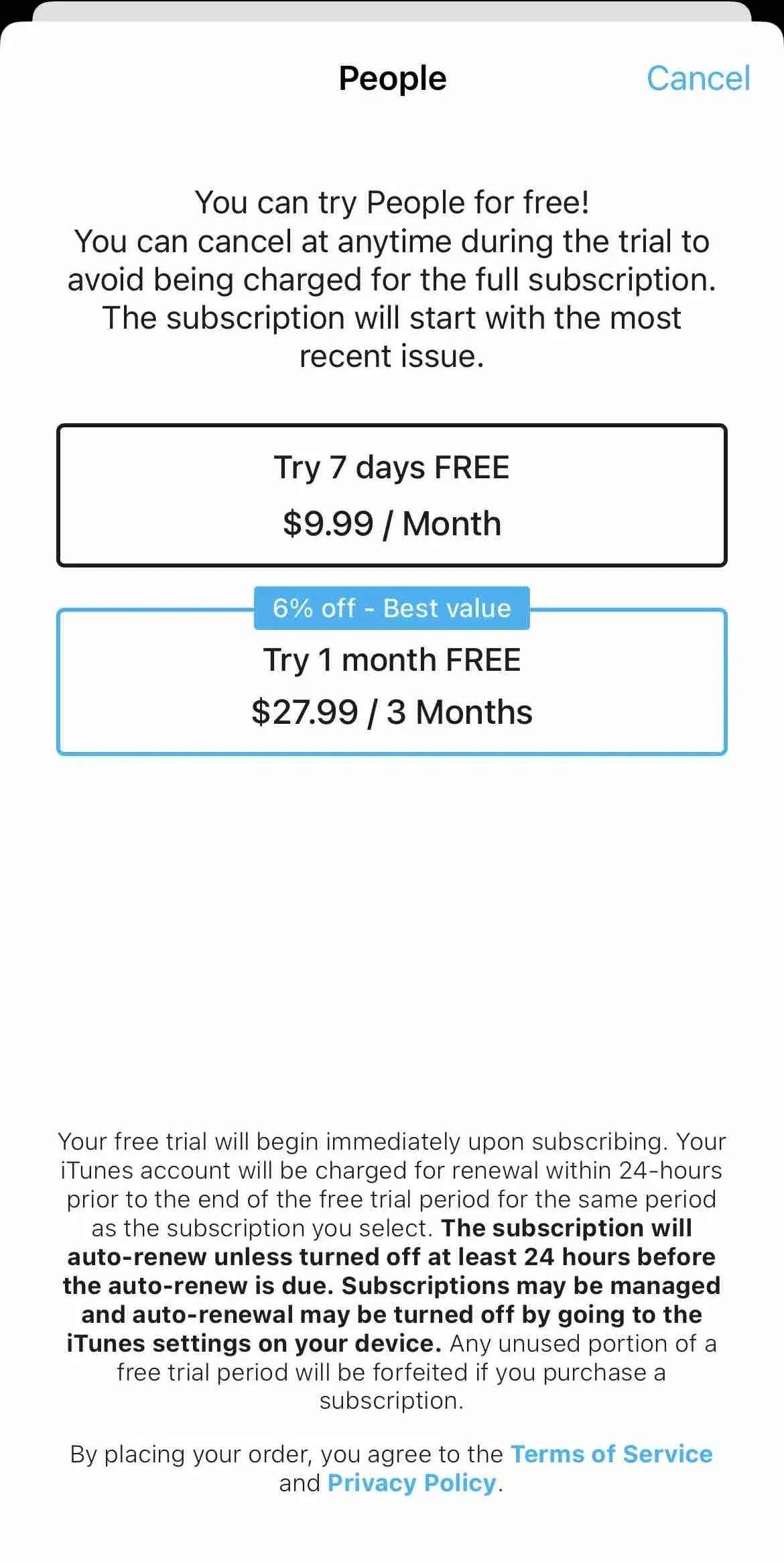 People Magazine paywall screen