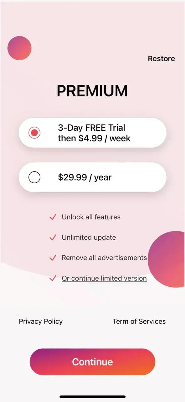 Perfect Video paywall screen