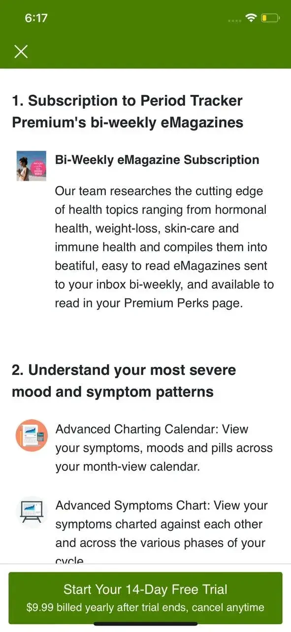 Period Tracker paywall screen