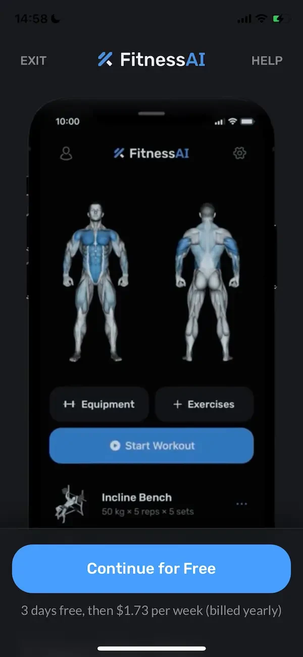 Fitness AI Gym Workout Planner paywall screen
