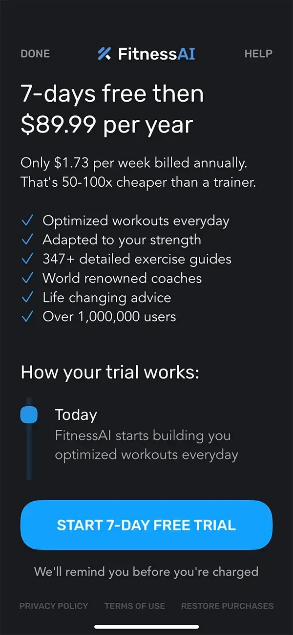 Fitness AI Gym Workout Planner paywall screen