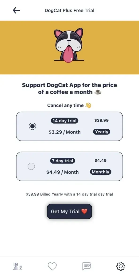 Pet Care Tracker Dog Cat paywall screen